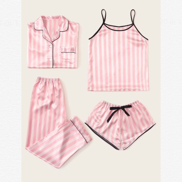 4 Piece Striped Satin Pajama Set - Picture 3 of 6